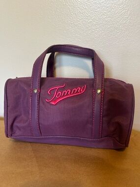 Vintage Y2k Tommy Hilfiger Mini Duffle Bag Purple  Hot Pink Canvas Faux Leather